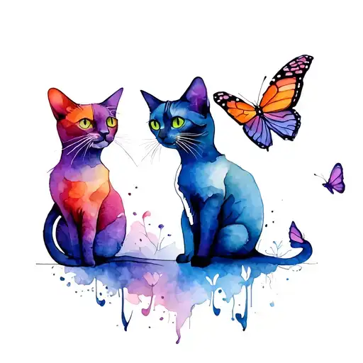 Cats Sitting On Butterflies