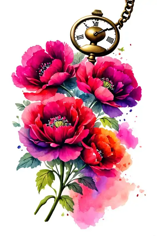 Pocket Watch With Carnations