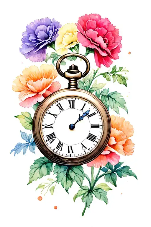 Pocket Watch Surrounded By Carnations