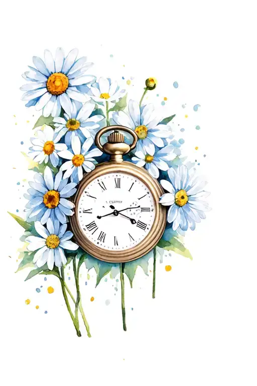 Pocket Watch Surrounded By Daisy Flower