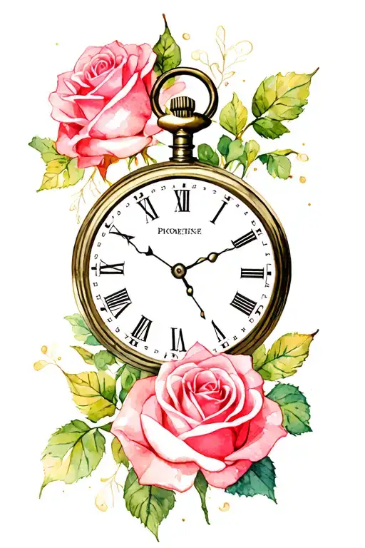 Pocket Watch Surrounded By Roses