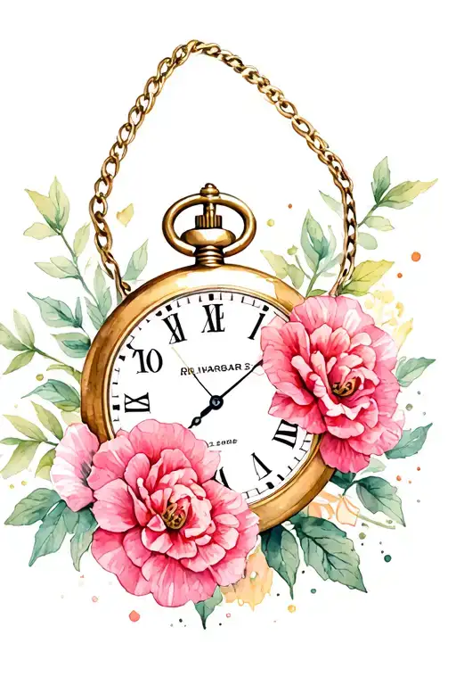 Pocket Watch Surrounded By Carnations