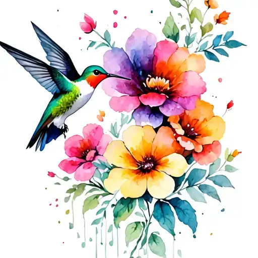 Flowers And Hummingbird Hovering