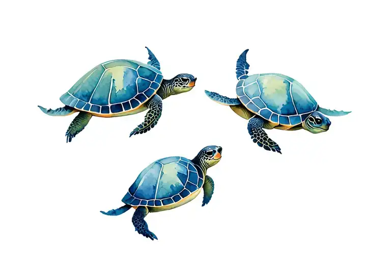 Three Turtles Swimming Together