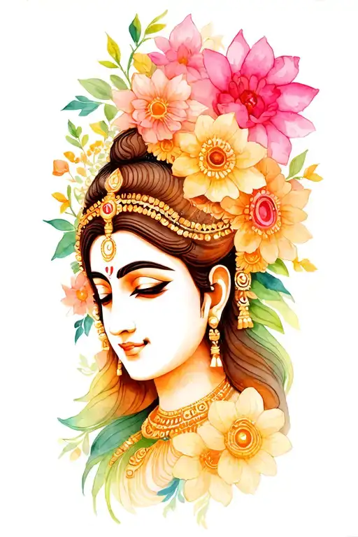 Lakshmi Surrounded By Flowers And Symbols