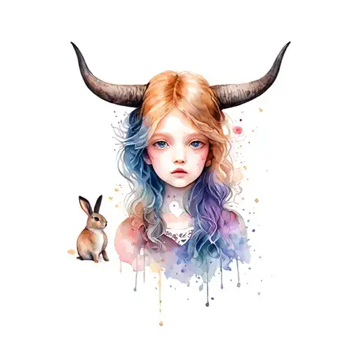 Girl With Bull Horns And Rabbits