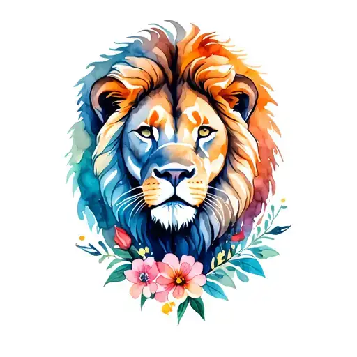 Lion Surrounded By Flowers