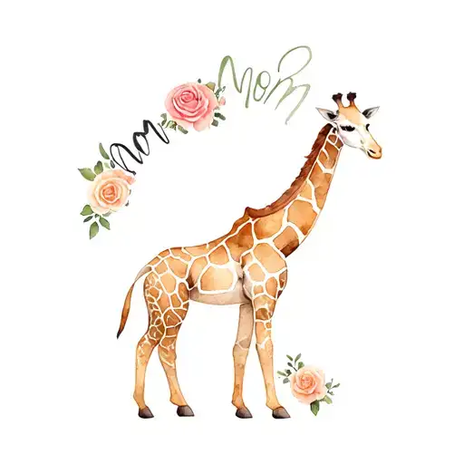 Giraffe And Roses Mom