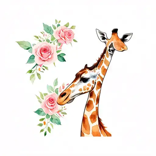 Giraffe Head And Roses Mom