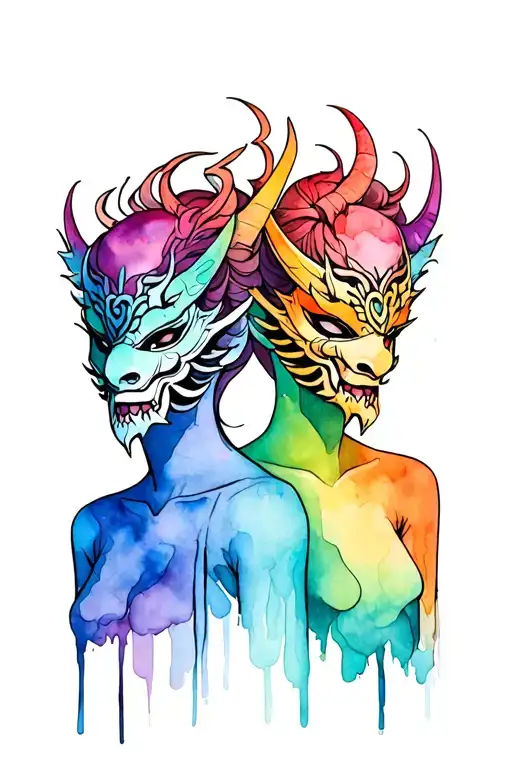 2 Person That Signifies Gemini Both Wearing Oni Mask