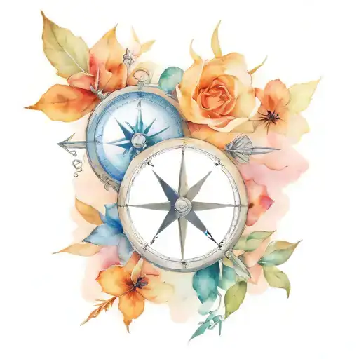 Compass Arrow Couples Tattoo With Watercolor