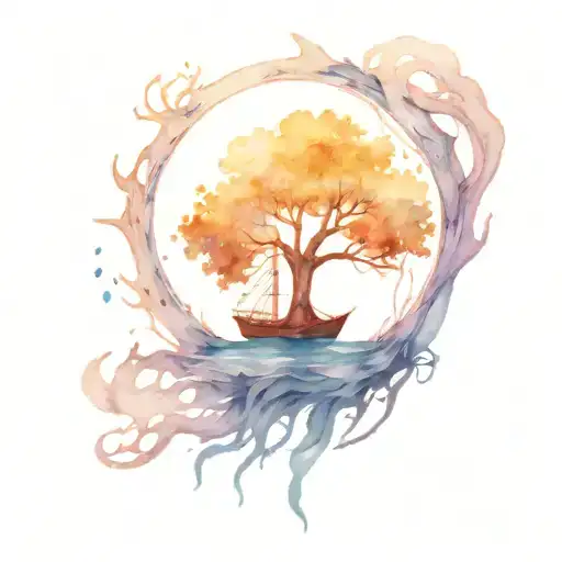 A Ship In Harbour And A Tree With Deep Roots