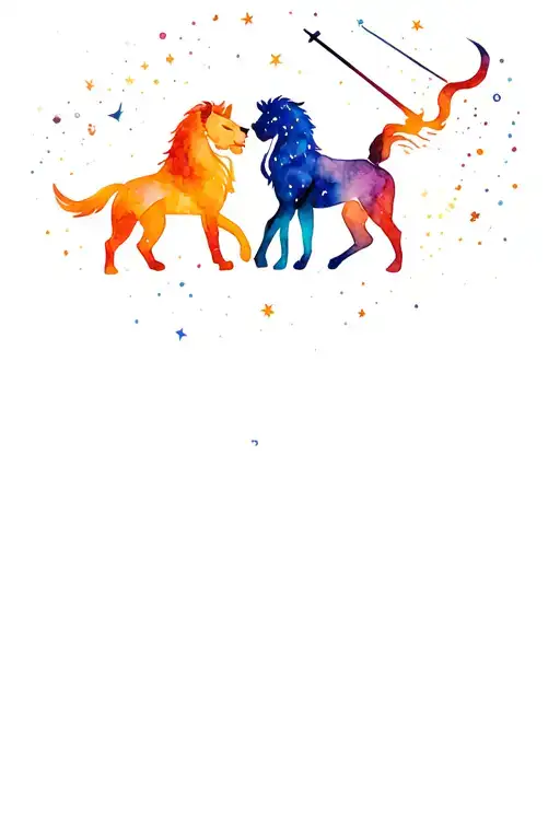 Leo And Sagittarius With Colored Background And Celestial Sky