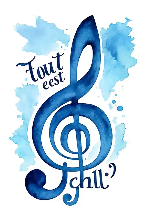 Large Treble Clef With Text 'Tout Est Chill' Under With Watercolor Behind The Treble