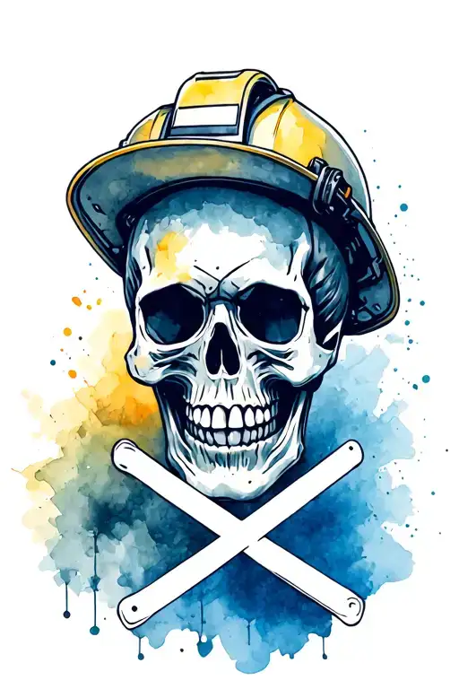Skull Wearing Miners Hard Hat With Crossed Geo Below