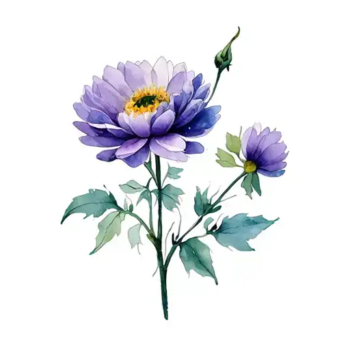 Violet And Crysanthemum No Stems