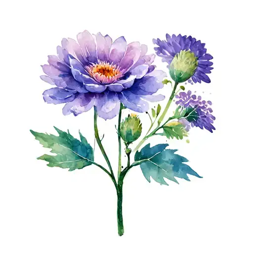 Violet And Crysanthemum No Stems