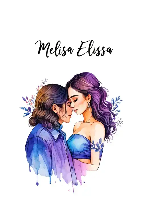 Line Art Couple With Melissa Elissa Enissa Name Written