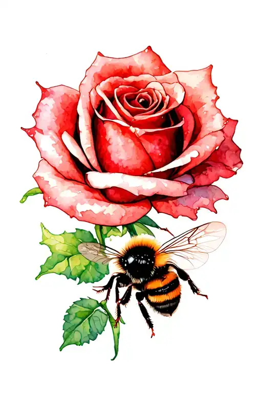 Red Rose And Fluffy Bumblebee