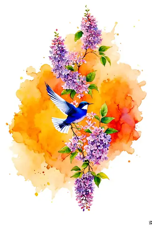 Abstract Lilacs And Bird Flying