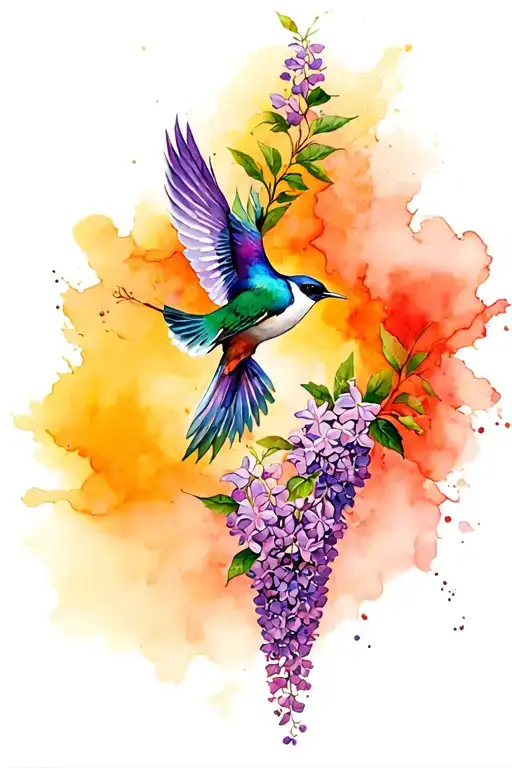 Abstract Lilacs And Bird Flying