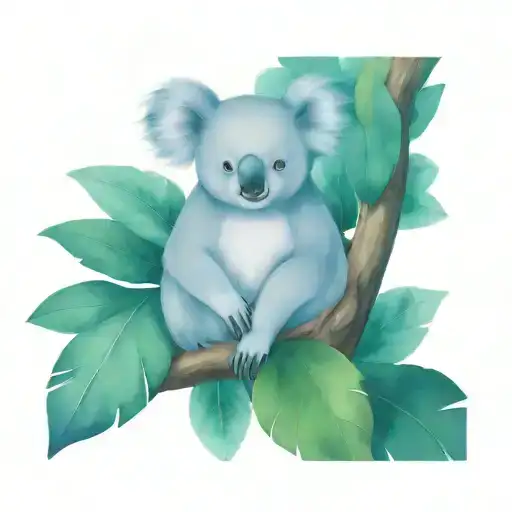 Koala In Tree With Hummingbird Perched