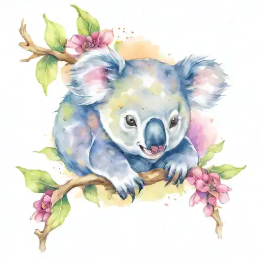 Koala Bear In Tree With Hummingbird