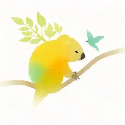 Koala Bear In Tree With Hummingbird Perched Next To It