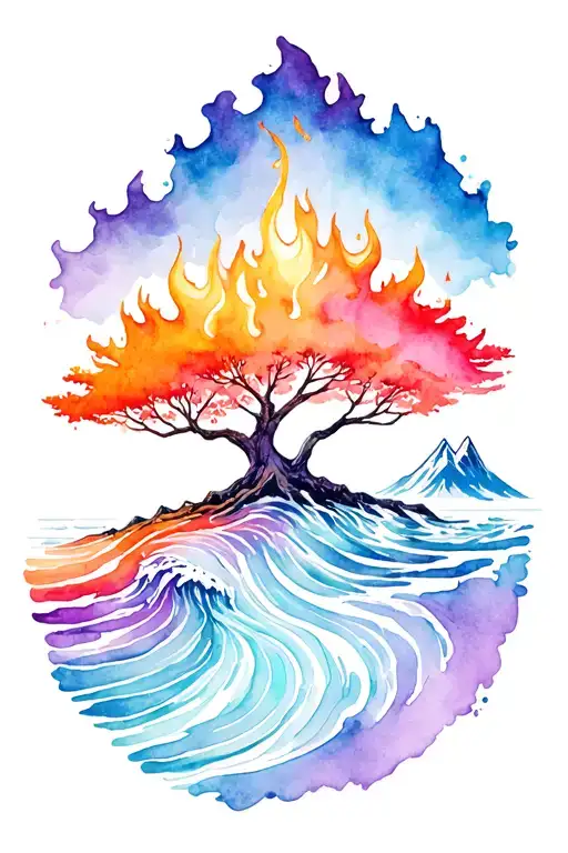 Tree Of Life Fire Ocean Mountain