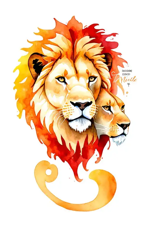 Manly Tattoo With A Lions Head And Lioness Head With The Names Theodore And Nicole