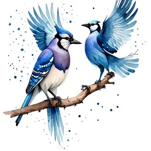Blue Jay And Phoenix Circling Each Other