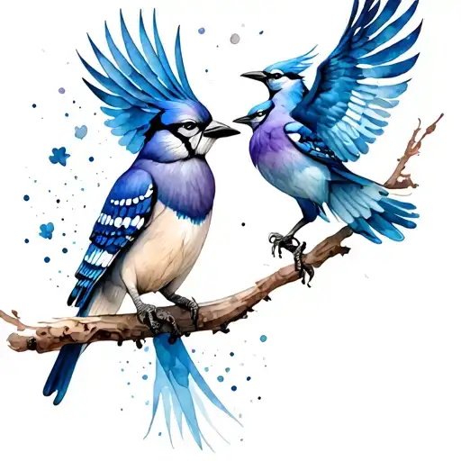 Blue Jay And Phoenix Circling Each Other