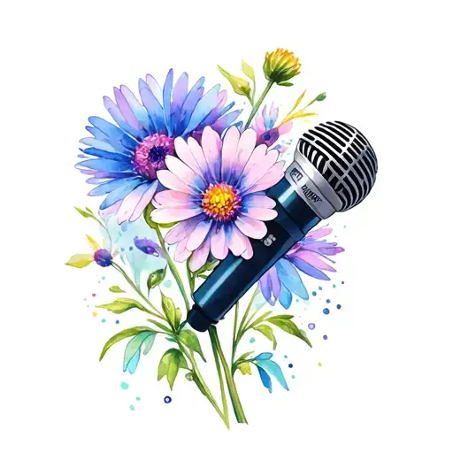 Microphone And Aster Flower Blooming Flowers