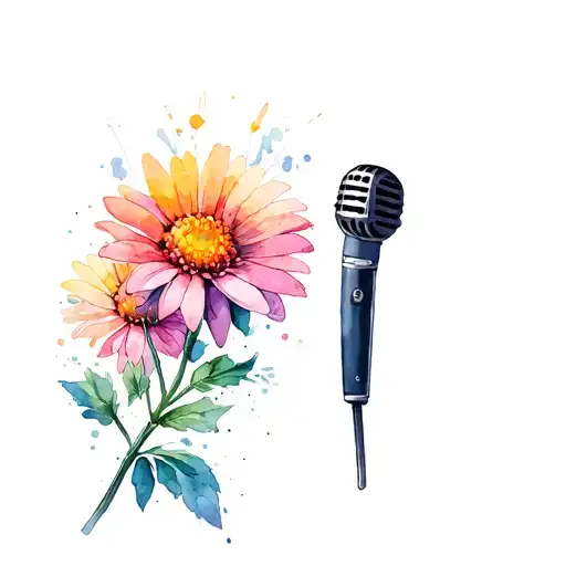 Microphone And Aster Flower Intertwined