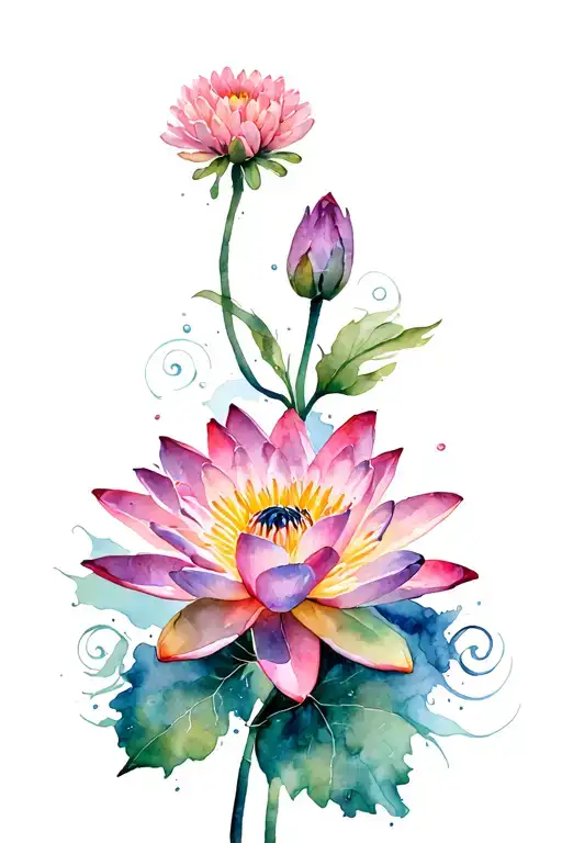 Water Lily And Chrysanthemum
