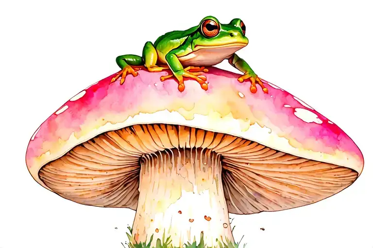Cute Frog On Top Of A Big Mushroom