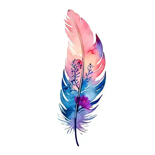 Watercolor Feather And Flower Design