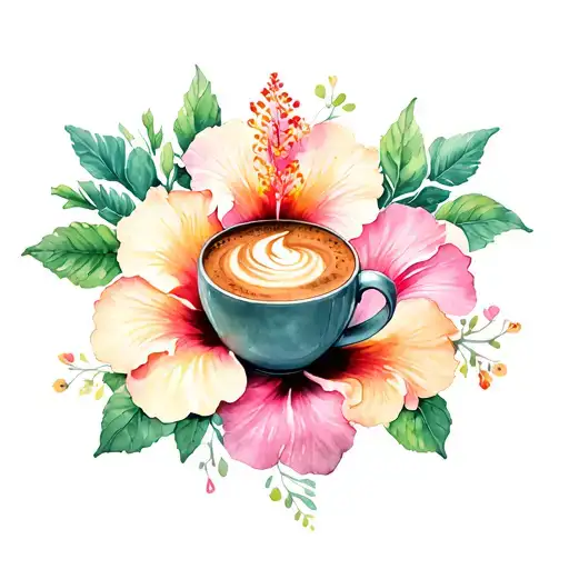 Coffee With Hibiscus Flower Surrounded