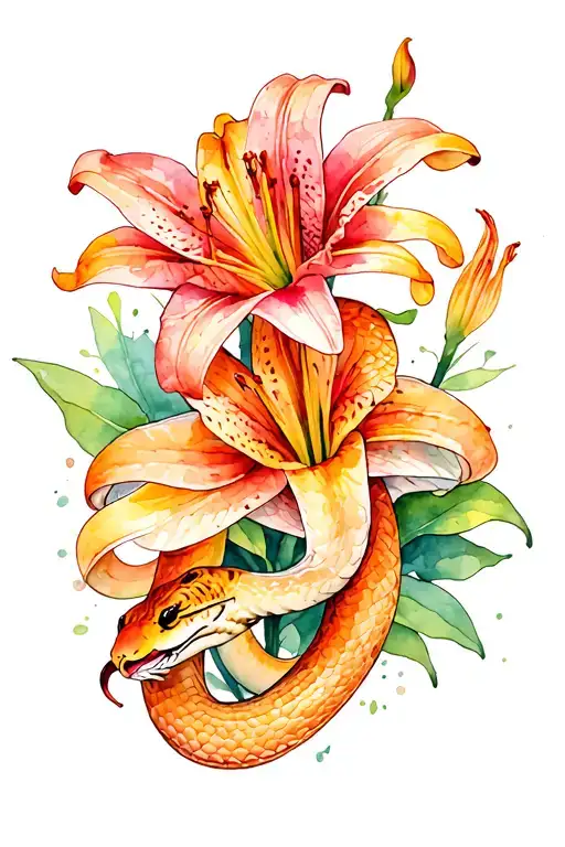 Snake And Tiger Lily Intertwined