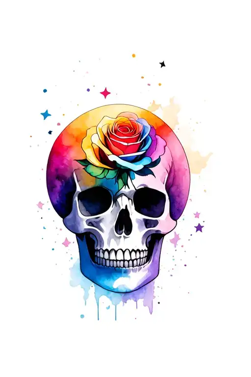 Rainbow Rose Inside Skull With Moon