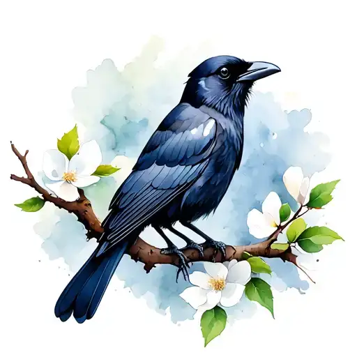 Crow On A Dogwood Tree Branch