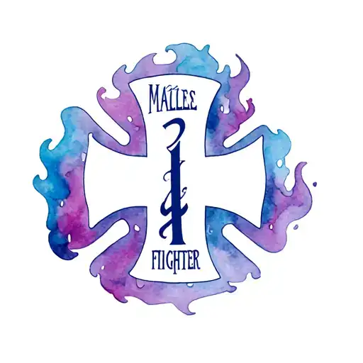 Fire Fighter Maltese Cross With Watercolor Flames Behind It