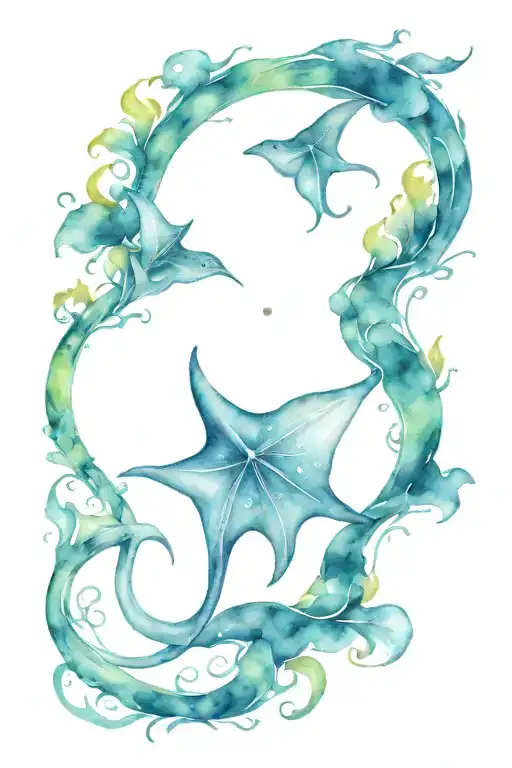 Heart And Moon And Stingray Gracefully Swimming