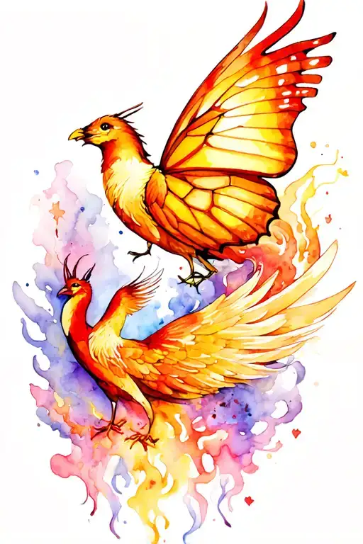Butterfly And Phoenix Rising From The Ashes