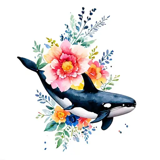 Orca Whale And Flowers