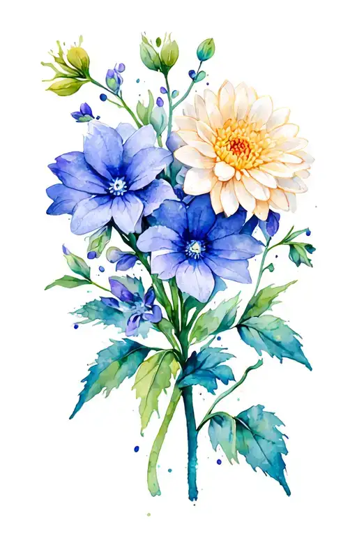 Larkspur And Chrysanthemum Flower Entwined