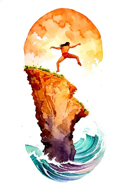 Cliff Jump Into Sea Waves