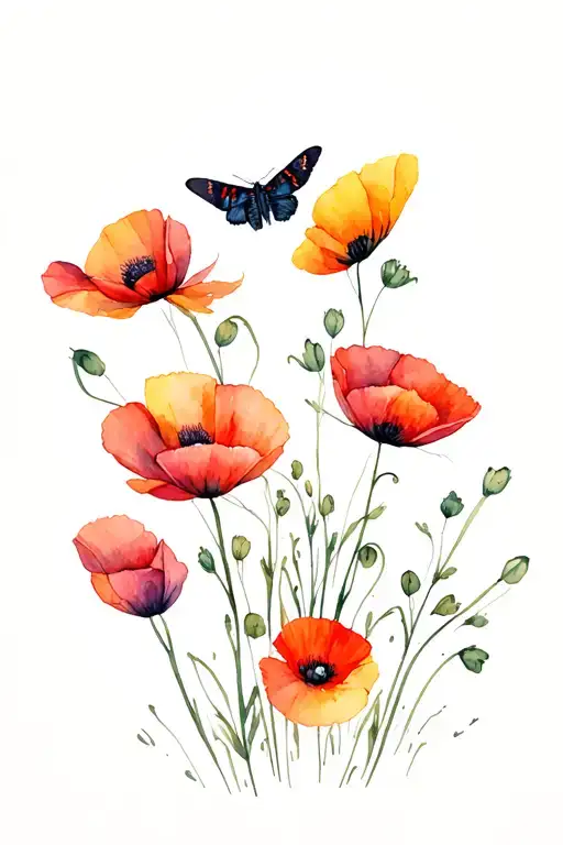 In The Middle Of The Picture There Will Be A Moth On Wild Poppies