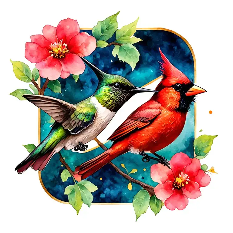 Hummingbird And Cardinal In Infinity Sign