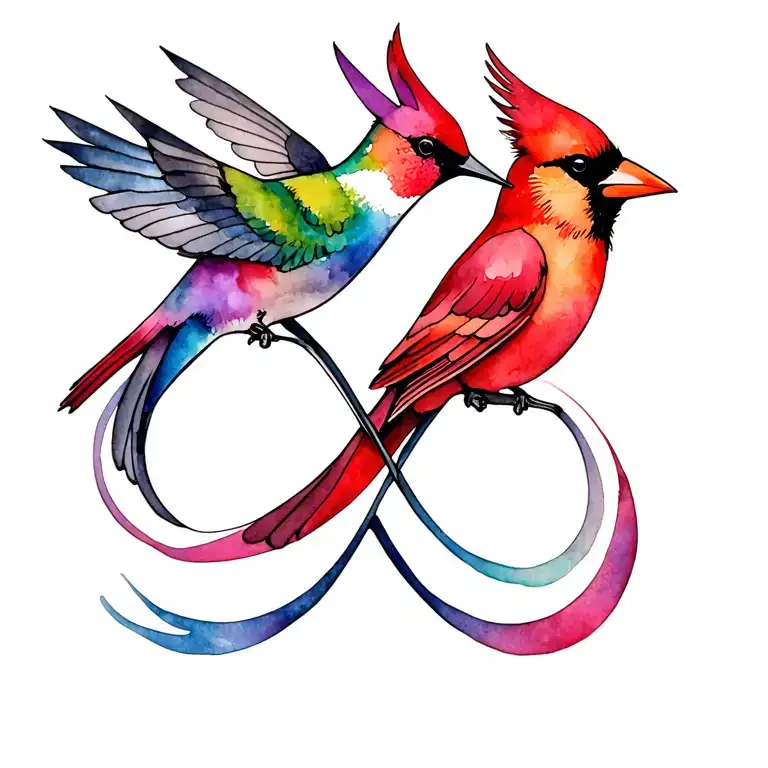 Infinity Symbol Intertwined Hummingbird And Cardinal